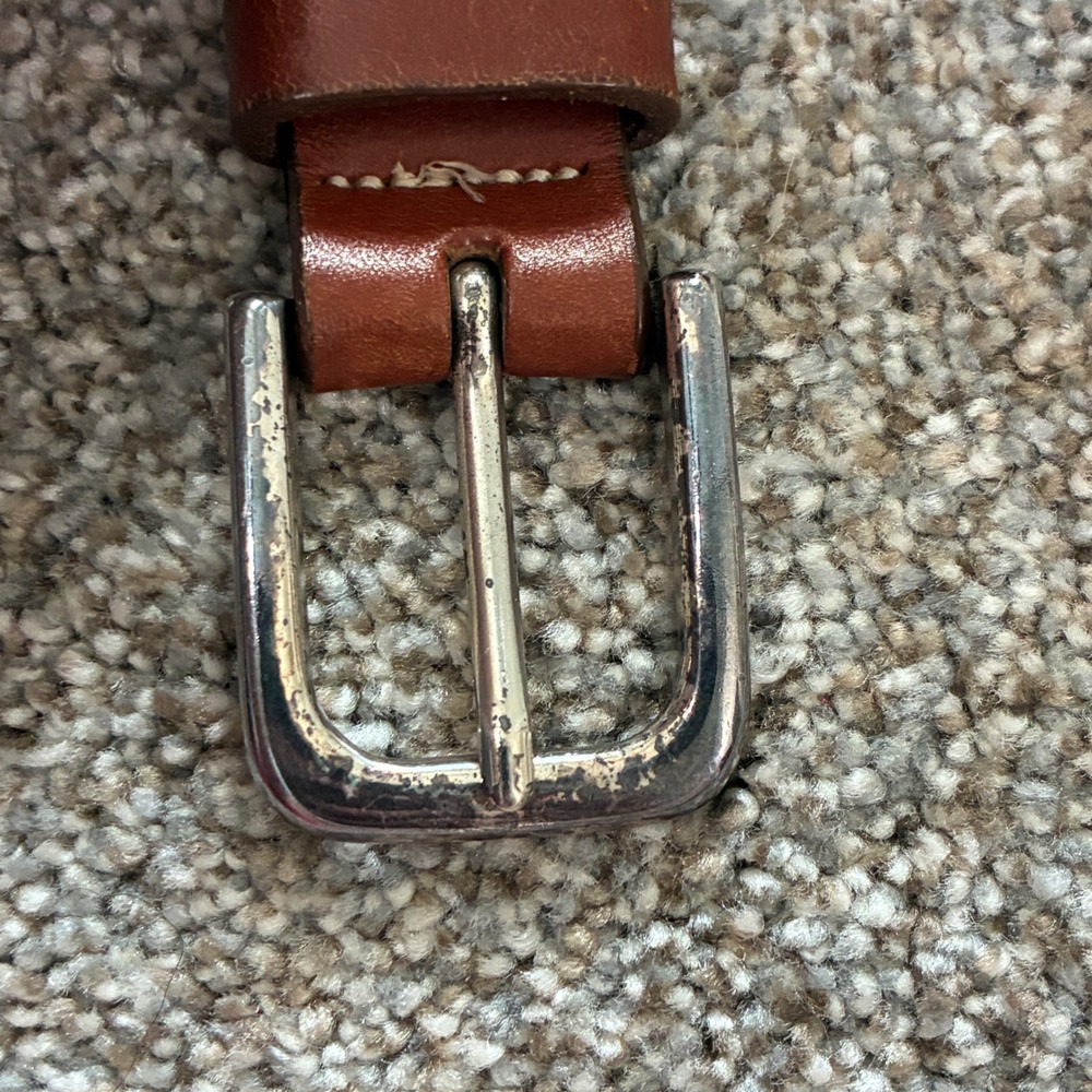 90's LL Bean Leather Belt Mens 34? Brown Brass Buckle USA Americana Heritage - Picture 3 of 9